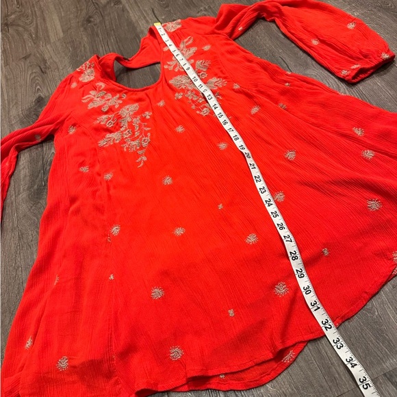 Free People Sweet Tennessee Red Floral Embroidered Mini Tunic Dress S Boho Beach - Picture 13 of 14